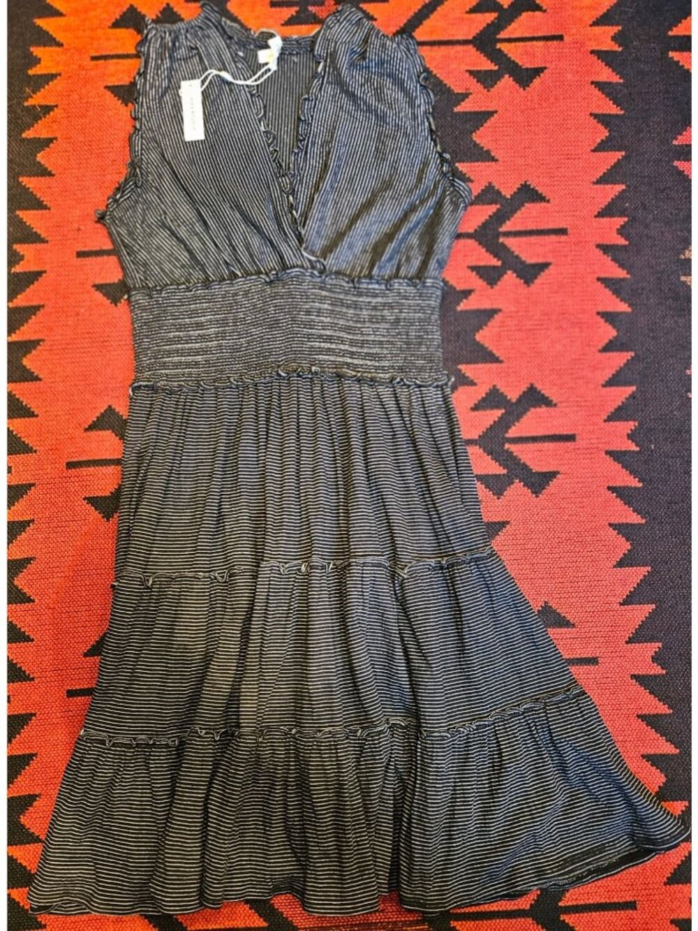 NEW Max Studio Black & White Striped Sleeveless Tiered Dress Size Medium